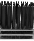 28 Piece Cylindrical Punch Set With Non Slip Base For Woodworking And Maintenance Tools on metal rack