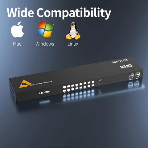 Absolute Game Changer 16 Port HDMI KVM Switch Delivers 4K At 60Hz on a sleek black device with USB ports.