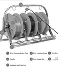 Folding Cable Payoff Stand With Three Quarter Reels For Construction Sites And Home Wiring Heavy Duty Reel Holder with labels