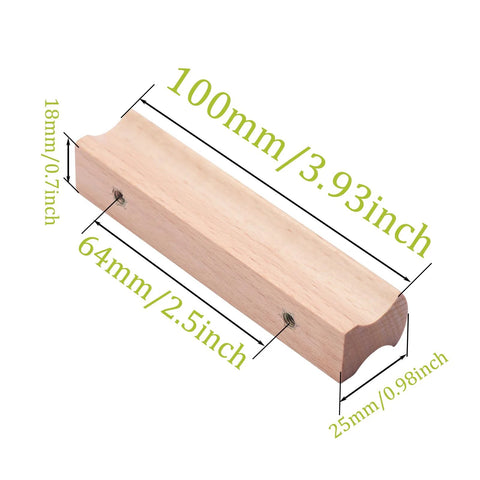 4 Pieces Wooden Drawer Handles And Cabinet Pulls In Beech Wood For Furniture Rectangle Beech Wood Hardware 64mm Hole Spacing