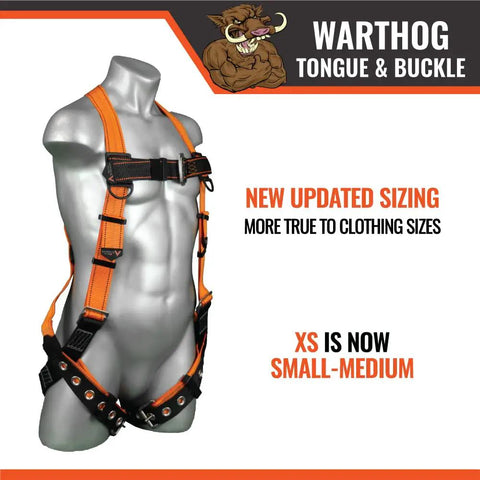 Warthog Construction Safety Harness For Fall Protection With Back D Ring Chest And Leg Buckles on mannequin