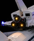 Close-up of LED Lighting Kit For LEGO Shuttle Carrier Aircraft 10360 Lights Only Not Included Model with glowing engines.