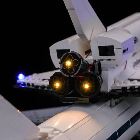 Close-up of LED Lighting Kit For LEGO Shuttle Carrier Aircraft 10360 Lights Only Not Included Model with glowing engines.