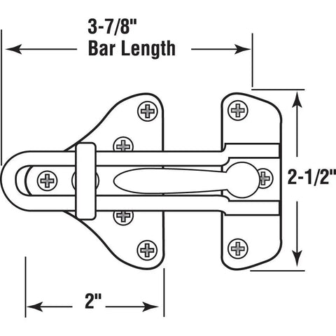Diagram of Hinged Bar Lock For High Security Door Guard In Diecast Zinc With Classic Bronze Finish, 3-7/8 Inch Bar, 2-1/2 Inch Height