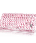75 Percent Wireless Mechanical Gaming Keyboard With RGB Backlit Transparent PC Chassis Featuring Durable PBT Keycaps in pink color