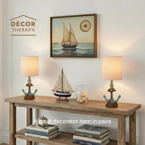 Pair of Anchor Accent Lamp With Cozy Coastal Vibe In Antique Iced Blue Resin Anchor Base Easy On Off Push Through Switch