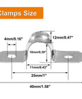 Dimensions of M10 Rigid Pipe Strap Kit 60 Pcs Stainless Steel Two Hole U Brackets Clamps for Conduit and Cable Management