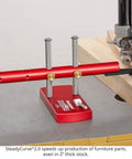 SteadyCurve 2.0 Band Saw Template Guide With Magnetic Base And Adjustable Blade Offset installed on band saw table.