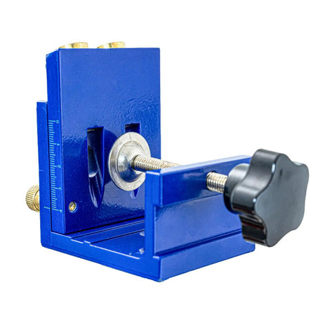 Pro Level Aluminum Alloy Pocket Hole Jig With A Precise 15 Degree Drill Angle and Smooth Adjustable 12 To 45mm Depth, blue.