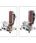 Compact And Versatile Mini Electric Belt Sander Machine For Desktop Use Features Stainless Steel Construction, versatile design for grinding.