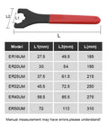 Premium ER16UM ER20UM ER25UM ER32UM ER40UM ER50UM Collet Wrench Nut Set dimensions with L1 and L2 measurements for tool holders.