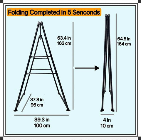 Folded and expanded view of Ultra Cozy Hammock Chair Set With Foldable Anti Tip Stand X Large Swing Chair and Footrest