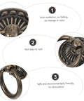 Vintage Retro Old School Cabinet Pull Handles 12pc Set In Antique Alloy Round Ring Drawer Knobs; anti-rust, aged bronze detail