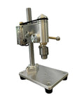Mini Bench Drill Press With Vibration Free Station And Metal Construction in silver, showing precise chuck mechanism and compact design.
