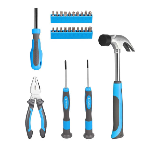 25 Piece General Household Tool Set With Plastic Storage Toolbox For Home, Garage And Office, Includes Hammer, Pliers, Precision Screwdrivers And Multi Size Bits, Heat Treated Metal For Grab And Go Everyday DIY Fixes And Durable Performance