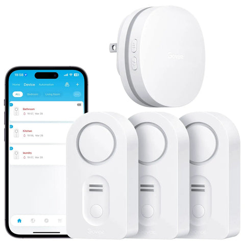 WiFi Water Leak Detector 3 Pack With Real Time Alerts And Email Or App Push Notifications, 100dB Adjustable Alarm, Smart Water Sensor displayed with app