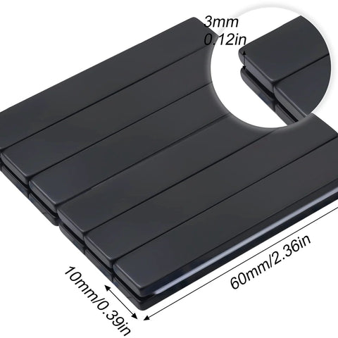 Four MIKEDE neodymium magnet bars with black epoxy, 60 mm x 10 mm x 3 mm, with double-sided adhesive