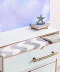 Antique Brass Cabinet Pulls 6 Pack Vintage Bronze Drawer Handles installed on a white dresser drawer