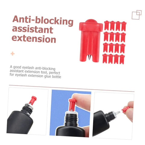 100 Pack Precision Eyelash Glue Bottle Nozzle Pins Anti Clog Plastic Tips Fits Standard Cosmetic Bottles Straight Up, displayed with red tips.