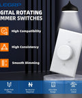 Rotary Dimmer Switch For Dimmable LED CFL And Incandescent Bulbs, Single Pole And 3-Way, Easy Glide Digital Dimming, Matte White