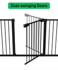 Walk Through Baby Gate With Auto Close And Tension, white metal safety gate for stairs and doorways, dual-swinging doors feature