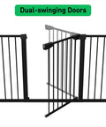 Auto Close Walk Through Baby Gate For Stairs And Doorways With Pressure Mount Or Hardware Mount Kid Safe Pet Friendly Tension Metal Gate In Black Fits 62 To 65 Inches Sturdy Design, open dual-swinging doors