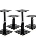 Built Tight Adjustable Support Jacks For Floors And Decks Featuring Rock Solid Screw Jack Posts For House Joist Stabilizing No Sweat Setup Temporary Lifting Props For Crawl Spaces, 4 black steel jacks on white background.