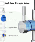 Premium Stainless Steel Pull Down Kitchen Faucet With Three Mode Spray Head parts, showing leak-free ceramic valve components.