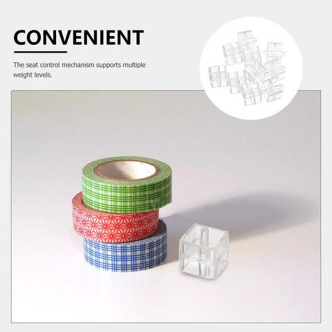 Tape Dispenser Spindle Adapters Plastic Replacement Axles Bundle For Quick No Hassle Tape Replacements Compact And Easy To Install Core Roller Spare Parts To Keep Your Desk Neat And Rolling. clear plastic tape dispenser spindle adapters beside stacked washi tape rolls