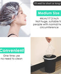 Beefy Thick Clear Disposable Shower Caps 30 Pack For Women 17.3 Inch Waterproof Hair Caps in use and being discarded.
