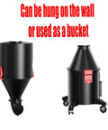 Two In One Dust Cyclone Vacuum Cleaner With Wall Mount Or Castor Wheels Space Saving Workshop Dust Collector shown in two configurations