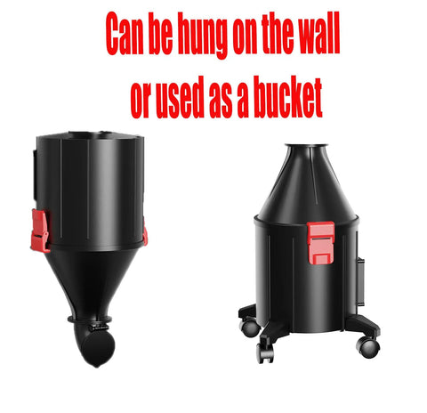 Two In One Dust Cyclone Vacuum Cleaner With Wall Mount Or Castor Wheels Space Saving Workshop Dust Collector shown in two configurations