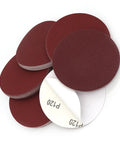 Top Notch 5 Inch Hook And Loop Sanding Discs With Red Grit For Electric Polishers Hand Sanders Woodworking Furniture Dry Sanding Heavy Duty Silicon Carbide Performance, showing multiple red grit sanding discs.