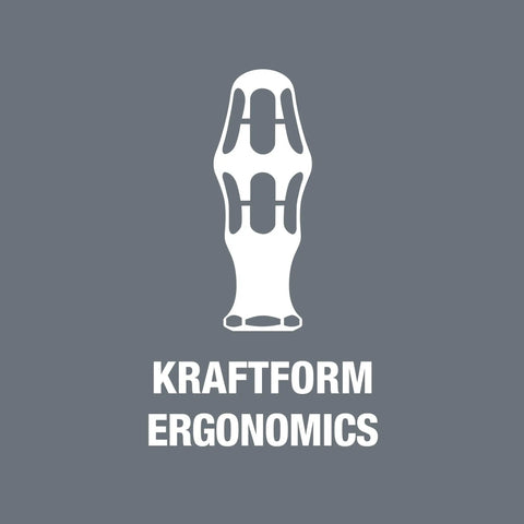 Kraftform Ergonomics logo representing the Compact 17 Piece Ratchet Bit Set With Rapidaptor Technology For Tight Spots Anti Roll Handle