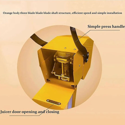 Heavy Duty Manual Commercial Electric Juicer Press With Corer And Double Blades For Large Fruits showing orange three blade structure.