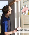 Man installing Weather Stripping Seal Tape For Doors And Windows Frames Self Adhesive D Type Foam Sealing Strip 32.8 Ft White