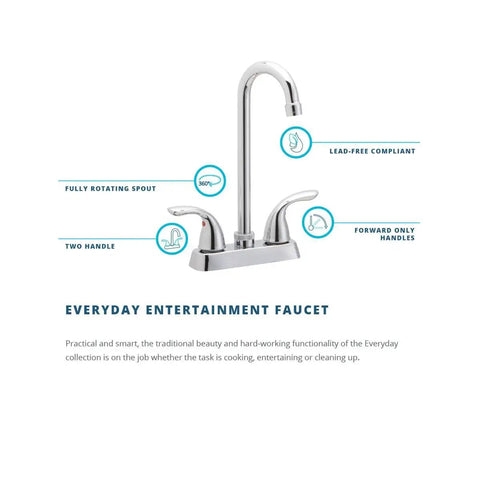 Everyday LK2477CR Deck Mount Bar Faucet With Lever Handles, Chrome Finish, ADA Compliant, Lead-Free NSF Certified, 360-Degree Spout