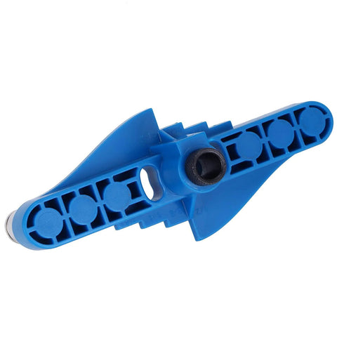 Versatile Adjustable Self Center Dowel Jig Kit With Center Scriber For Woodworking Drilling And Marking Tools in blue plastic, side view