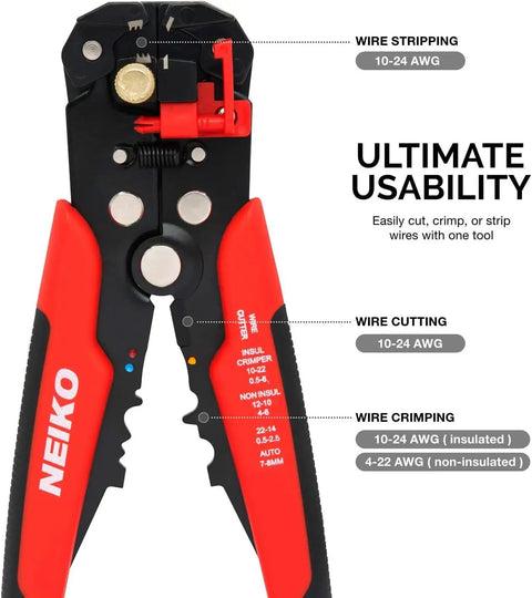3 In 1 Automatic Wire Stripper Cutter Crimping Tool with Self Adjusting Pliers for Copper Aluminum Wires Up to 10 AWG
