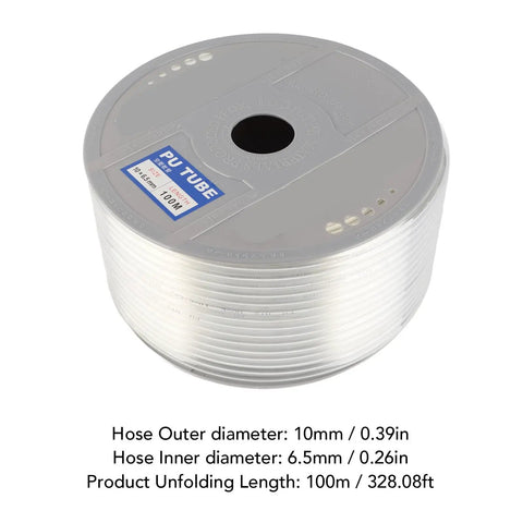 Top Shelf Transparent PU Air Hose Featuring 10mm OD And 6.5mm Inner Bore Stretching 328 Feet Of Ridiculously Flexible Pneumatic Tubing For Hassle Free Compressor Hookups On Any Job Site on spool.