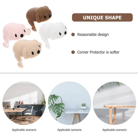 Animal Shaped Silicone Corner Protectors For Furniture A Four Piece Set shown in different colors with use scenarios