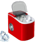 Fast Freeze Countertop Ice Maker Produces Nine Fresh Cubes In Eight Minutes with clear lid and fresh ice cubes inside.