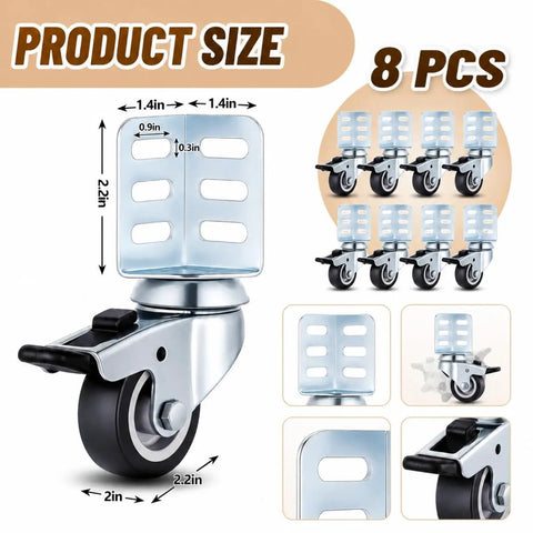Heavy Duty Swivel Casters Badass Strength Storage Rack Wheels For Shelves Tables And Cabinets Supporting Up To 720 Lbs Total Weight Without Breaking A Sweat Garage Ready, showing size dimensions and design.