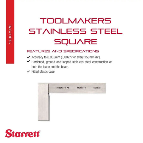 Image showing Precision Stainless Steel Toolmakers Square with Fitted Plastic Case for Machinists Pro Grade Accuracy 0.0002 Inch Per 6 Inch Beam Length About 1.97 Inches Boss Level Layout And Measuring Square, featuring accuracy details and brand.