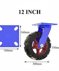 Rock Solid Heavy Duty Swivel Pneumatic Caster Wheels 12 Inch Rubber Tires Pack Of 2, with blue mounting plate and large tire design.