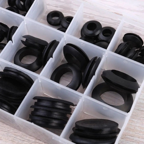Premium Rubber Seal Ring Grommet Kit With 125 Black Grommets In Handy Plastic Storage Box For Faucets, Hoses, Electric Appliances And Fittings Elastic Heat Resistant Pollution Free Easy Replacement, black rubber grommets in plastic organizer