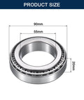 32011 Tapered Roller Bearing Cone And Cup Set Ready To Roll 55Mm Bore 90Mm OD 20Mm Cup Width Chrome Steel ABEC 3 Pre Lubricated Heavy Duty Bearings For Machinery And DIY Projects, showing product measurements.
