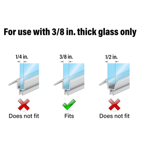 Diagram showing Frameless Shower Door Bottom Seal For 3/8 Inch Glass, 36 Inch Length, Clear Vinyl Slip On Fit compatibility