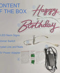 Pink Happy Birthday Neon Sign With Dimmer For Party Decoration And Bedroom Wall Decor Two Panel 16.5x8 And 23x8 Inches