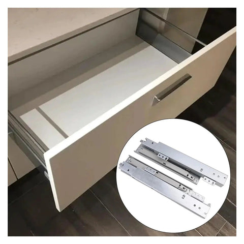 Open drawer with side mount ball bearing drawer slides 200mm for furniture and cabinets, inset of steel glide runners.